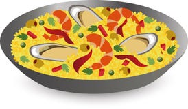 Paella with seafood: shrimps, oysters in pan. Traditional Spanish dish. royalty free illustration Paella with seafood: shrimps, oysters in pan. Traditional Spanish dish. royalty free illustration