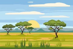 Paesaggio africano, savana, tramonto, vettore, illustrazione, stile del fumetto, isolato royalty illustrazione gratis Paesaggio africano, savana, tramonto, vettore, illustrazione, stile del fumetto, isolato royalty illustrazione gratis