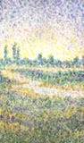 Paesaggio dell'acquerello nello stile di puntinismo Fiume nel campo immagine stock libera da diritti Paesaggio dell'acquerello nello stile di puntinismo Fiume nel campo immagine stock libera da diritti