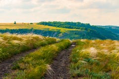 Paesaggio scenico della campagna con la strada non asfaltata rurale immagini stock Paesaggio scenico della campagna con la strada non asfaltata rurale immagini stock