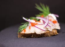 Pain grillé avec le fromage d'hareng et blanc image stock Pain grillé avec le fromage d'hareng et blanc image stock