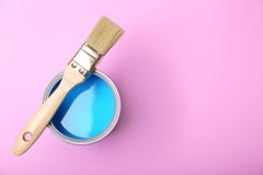 Paint Can And Brush On Pink Background Royalty Free Stock Photography
