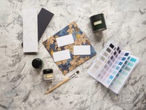 The paint colors and copy space. The choice of paint in the catalog. The view from the top. royalty free stock photos The paint colors and copy space. The choice of paint in the catalog. The view from the top. royalty free stock photos