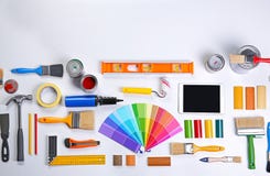 Paint Roller With Color Swatches And Other Tools Royalty Free Stock Photos Paint Roller With Color Swatches And Other Tools Royalty Free Stock Photos