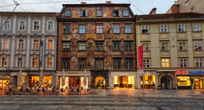 The Painted house in a historical city center of Graz at sunset, Austria stock photography The Painted house in a historical city center of Graz at sunset, Austria stock photography