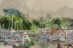 Painterly преобразованное изображение Марины со шлюпками и яхтами стоковое фото Painterly преобразованное изображение Марины со шлюпками и яхтами стоковое фото