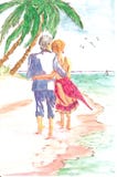 Painting of couple on beach Royalty Free Stock Photo Painting of couple on beach Royalty Free Stock Photo