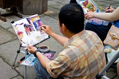 Painting On Old Street Royalty Free Stock Images Painting On Old Street Royalty Free Stock Images