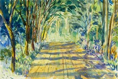 Painting watercolor landscape original colorful of tunnel trees. In countryside and emotion green leafl background royalty free illustration Painting watercolor landscape original colorful of tunnel trees. In countryside and emotion green leafl background royalty free illustration