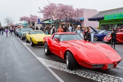 Two 1970s Stingray Corvettes at a car show stock photos Two 1970s Stingray Corvettes at a car show stock photos