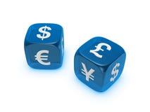 Pair Of Translucent Blue Dice With Currency Sign Royalty Free Stock Photos
