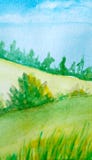 Paisagem do céu azul e dos montes do dia com floresta e arbusto ilustração do vetor Paisagem do céu azul e dos montes do dia com floresta e arbusto ilustração do vetor