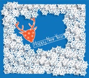A paisagem do inverno com flocos de neve e os cervos dirigem no estilo de papel Fundo para um cartão do convite ou umas felicitaç ilustração do vetor A paisagem do inverno com flocos de neve e os cervos dirigem no estilo de papel Fundo para um cartão do convite ou umas felicitaç ilustração do vetor