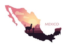 Paisagem estilizado de México com um lama e os cactos sob a forma de um mapa de México ilustração royalty free Paisagem estilizado de México com um lama e os cactos sob a forma de um mapa de México ilustração royalty free