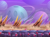 A paisagem exterior da natureza dos desenhos animados sem emenda do planeta estrangeiro, vector o fundo infinito com separado Foto de Stock A paisagem exterior da natureza dos desenhos animados sem emenda do planeta estrangeiro, vector o fundo infinito com separado Foto de Stock
