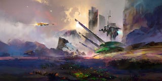 Paisagem fantástica pintada brilhante do futuro ilustração do vetor Paisagem fantástica pintada brilhante do futuro ilustração do vetor
