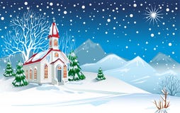 Paisaje del invierno con la iglesia stock de ilustración Paisaje del invierno con la iglesia stock de ilustración
