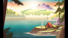 Paisaje Parálico De Dibujos Animados Con Vistas Al Lago De Montaña Y Acampada. Almacen De Video - Vídeo de coche, acampada: 189818343 Paisaje Parálico De Dibujos Animados Con Vistas Al Lago De Montaña Y Acampada. Almacen De Video - Vídeo de coche, acampada: 189818343