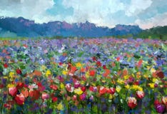 Paisaje rural del verano colorido de la primavera de la pintura al óleo ilustración del vector Paisaje rural del verano colorido de la primavera de la pintura al óleo ilustración del vector