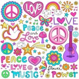 Paix de flower power et griffonnages routiniers d'amour illustration de vecteur Paix de flower power et griffonnages routiniers d'amour illustration de vecteur