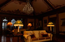 Palace Lighted Baroque Lamps, Vintage Living Room Ceiling, Old-Fashioned Interior Stock Images Palace Lighted Baroque Lamps, Vintage Living Room Ceiling, Old-Fashioned Interior Stock Images