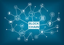 Palavra de Blockchain com ícones como a ilustração Palavra de Blockchain com ícones como a ilustração