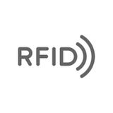 A palavra do RFID com as ondas sem fio de r?dio alinha o ?cone ilustração do vetor A palavra do RFID com as ondas sem fio de r?dio alinha o ?cone ilustração do vetor