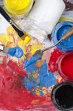 Palette with acrylic primary colors Royalty Free Stock Photography Palette with acrylic primary colors Royalty Free Stock Photography