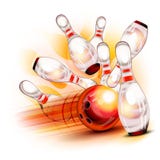 Palla da bowling che si schianta nei perni brillanti royalty illustrazione gratis Palla da bowling che si schianta nei perni brillanti royalty illustrazione gratis