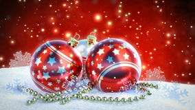 Palle rosse e d'argento di natale su neve con il fondo del bokeh di scintillio Ciclo senza cuciture 3d rendono Palle rosse e d'argento di natale su neve con il fondo del bokeh di scintillio Ciclo senza cuciture 3d rendono