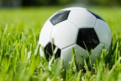 Pallone da calcio Futbol su erba fotografia stock Pallone da calcio Futbol su erba fotografia stock