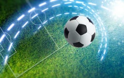 Pallone da calcio su stadio di calcio verde immagini stock libere da diritti Pallone da calcio su stadio di calcio verde immagini stock libere da diritti
