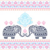 Palmadita inconsútil del vector del vintage del elefante étnico indio gráfico del loto stock de ilustración Palmadita inconsútil del vector del vintage del elefante étnico indio gráfico del loto stock de ilustración