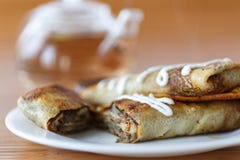 Pancakes Stuffed With Mushrooms And Cabbage Royalty Free Stock Image