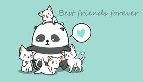 Panda en 4 katten vector illustratie Panda en 4 katten vector illustratie