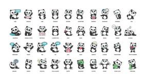 Panda linda, colección de las etiquetas engomadas, en diversas actitudes, diversos humores Foto de archivo libre de regalías Panda linda, colección de las etiquetas engomadas, en diversas actitudes, diversos humores Foto de archivo libre de regalías