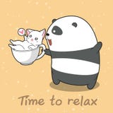 Panda y gato a tiempo a relajarse libre illustration Panda y gato a tiempo a relajarse libre illustration