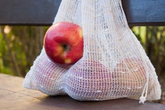 Panier réutilisable fait maison pour des fruits et légumes photo libre de droits Panier réutilisable fait maison pour des fruits et légumes photo libre de droits