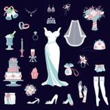 Pann młodych akcesoriów wektoru ustalone ślubne rzeczy dla małżeństwo ceremonii bridal sukni, buty, podwiązka, bukiet, przesłona, Zdjęcia Stock Pann młodych akcesoriów wektoru ustalone ślubne rzeczy dla małżeństwo ceremonii bridal sukni, buty, podwiązka, bukiet, przesłona, Zdjęcia Stock
