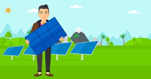 Pannello solare della tenuta dell'uomo illustrazione vettoriale Pannello solare della tenuta dell'uomo illustrazione vettoriale