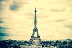 Panorama Eiffel Tower in Paris. Vintage view. Tour Eiffel old retro style . royalty free stock photography Panorama Eiffel Tower in Paris. Vintage view. Tour Eiffel old retro style . royalty free stock photography