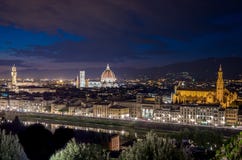 Panorama of Florence with Duomo Santa Maria Del Fiore, tower of Palazzo Vecchio at night in Florence, Tuscany, Italy stock images Panorama of Florence with Duomo Santa Maria Del Fiore, tower of Palazzo Vecchio at night in Florence, Tuscany, Italy stock images
