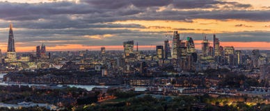 Panorama of the illuminated skyline of London after sunset Royalty Free Stock Photos Panorama of the illuminated skyline of London after sunset Royalty Free Stock Photos