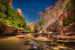 Panorama inside canyon aka guelta Bashikele in East Ennedi, Chad royalty free stock photography Panorama inside canyon aka guelta Bashikele in East Ennedi, Chad royalty free stock photography