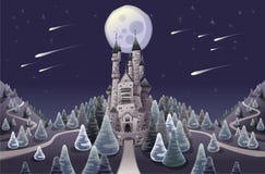 Panorama with medieval castle in the night vector illustration Panorama with medieval castle in the night vector illustration