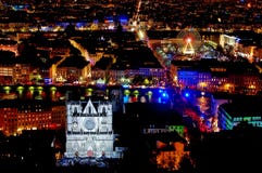 Panorama Over Lyon At Night Stock Image