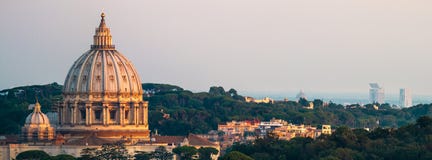 Panorama Of Rome St. Peter`s Basilica and Green Landscape stock photos Panorama Of Rome St. Peter`s Basilica and Green Landscape stock photos