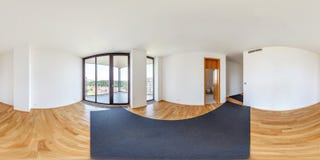 Panorama 360 view in modern white empty loft apartment interior of living room hall, full  seamless hdri 360 degrees angle view