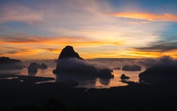 Panorama view of sea and mountain in sun rise morning golden hou. R time,Nature scene,Khao Samed Nang Chee Viewpoint,Phang Nga,Thailand Royalty Free Stock Photography Panorama view of sea and mountain in sun rise morning golden hou. R time,Nature scene,Khao Samed Nang Chee Viewpoint,Phang Nga,Thailand Royalty Free Stock Photography
