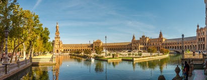 Panoramablick am Ort von Espana in Sevilla - Spanien stockbild Panoramablick am Ort von Espana in Sevilla - Spanien stockbild